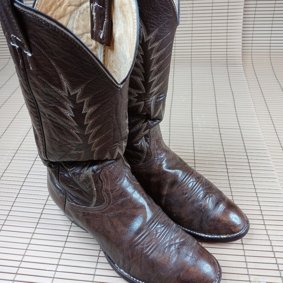 Nocona Cowboy Western Boots Dark Coffee Brown Skin - Picture 5 of 9